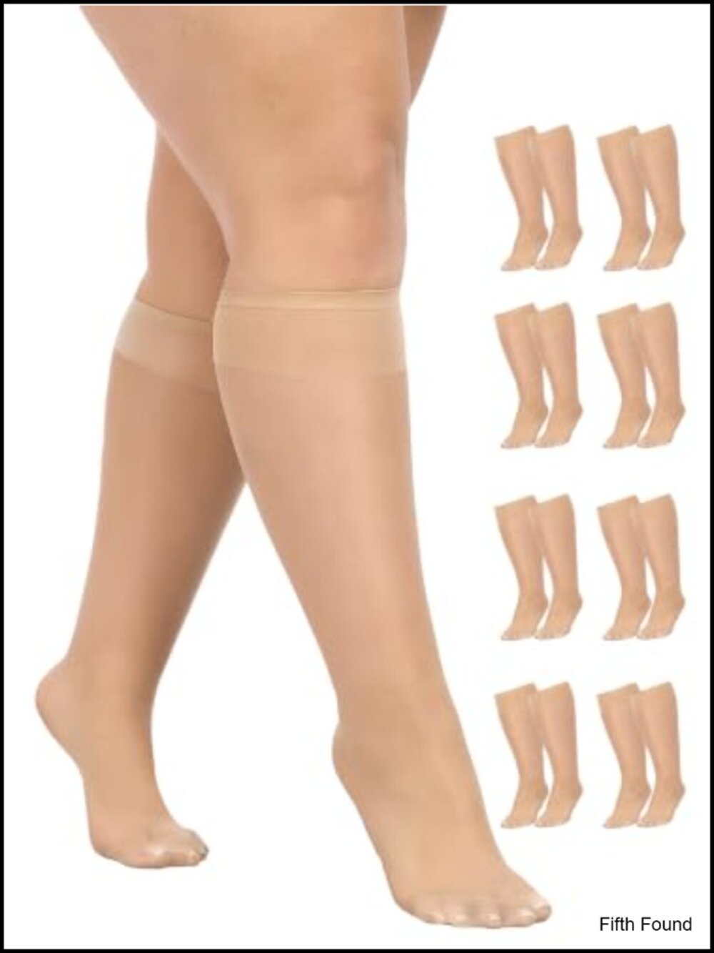 Plus Size Knee High Socks 8 Pairs Sheer Nylon Stockings Breathable